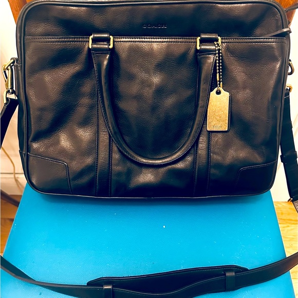 NWT Unisex Coach Black Leather Laptop/Briefcase/Computer BAG - Picture 1 of 12